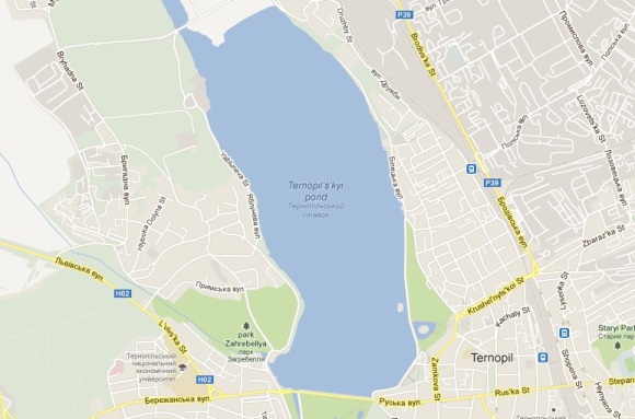 Map of Ternopil Lake